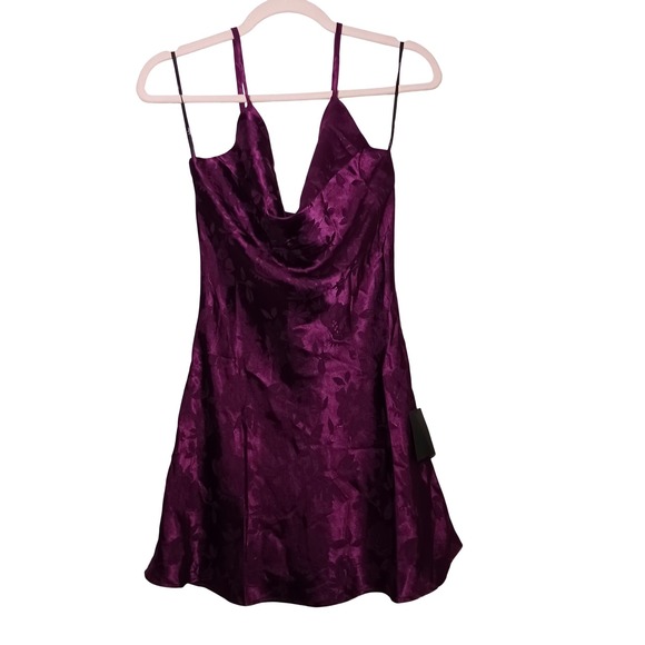 NWT Lulus Close to Your Heart Plum Purple Satin Jacquard Cowl Slip Mini Dress S - Picture 2 of 14